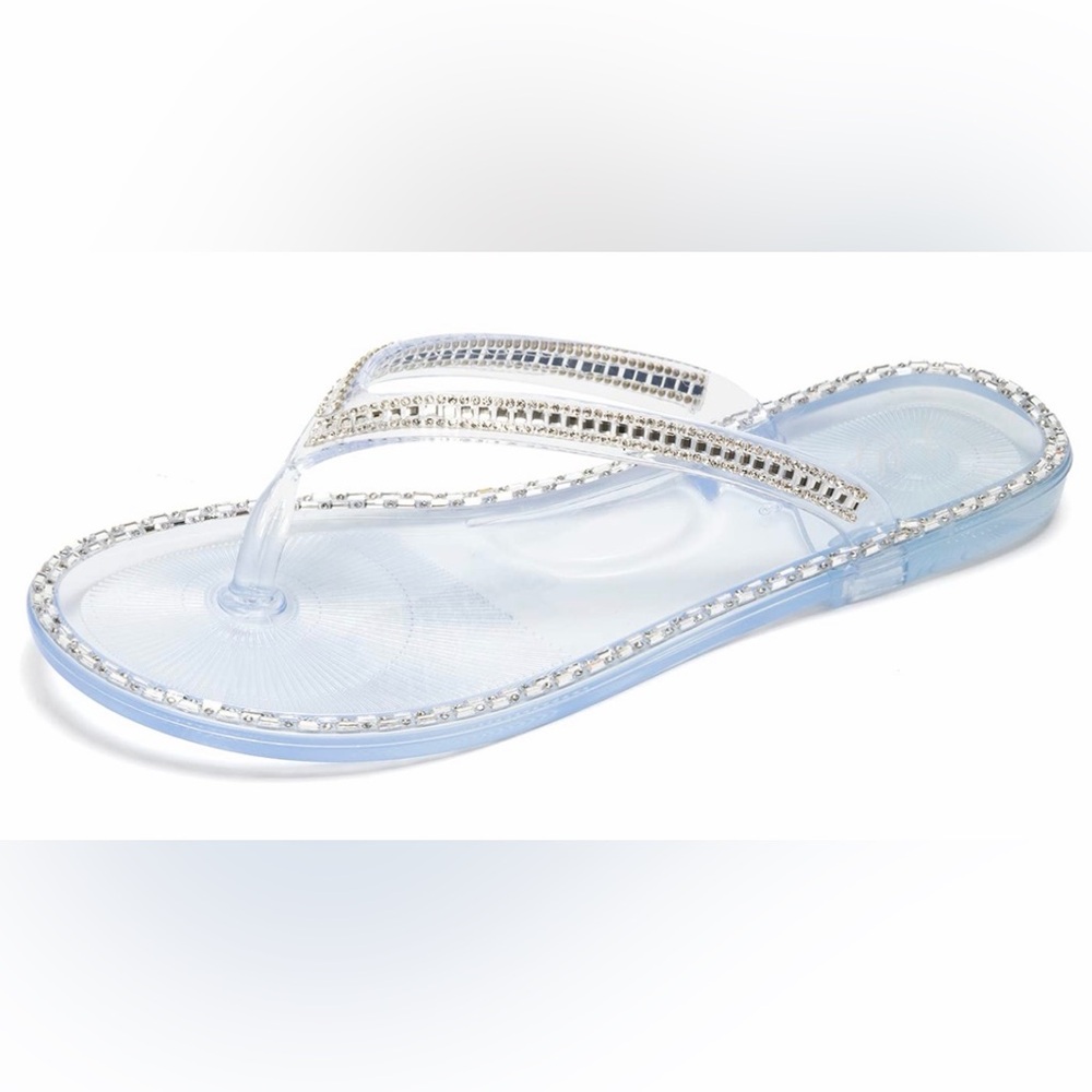 LUFFYMOMO Women’s Rhinestone Flip Flops – Clear Jelly Thong Sandals Size 10